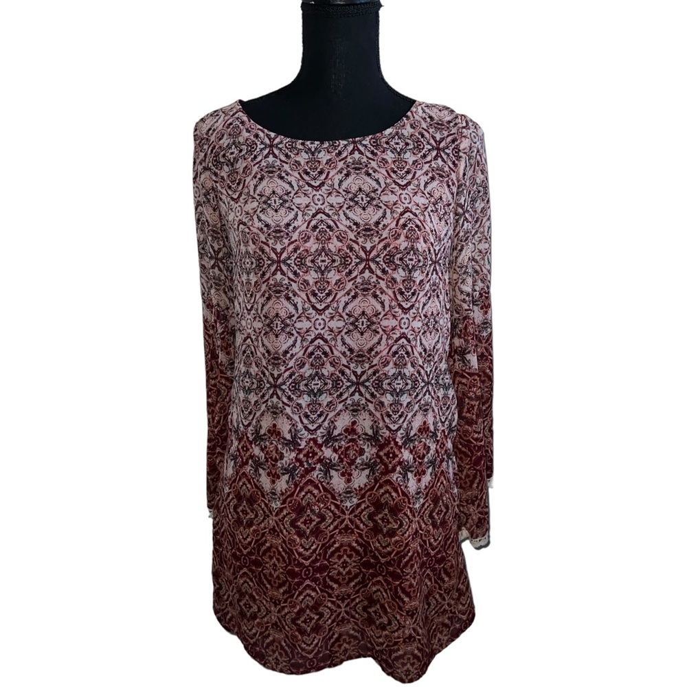 Target Xhilaration Burgundy Long Bell Sleeve Crochet Mini Dress Size XS Witchy